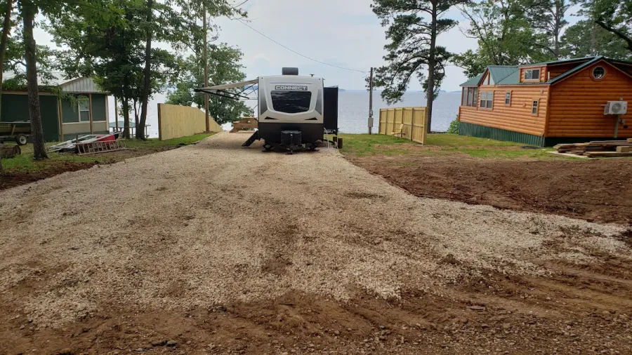 Look at all that parking.  Fits two vehicles and a boat trailer.