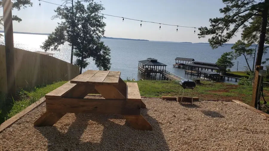 The picnic table was made from reclaimed wood from a failed seawall.