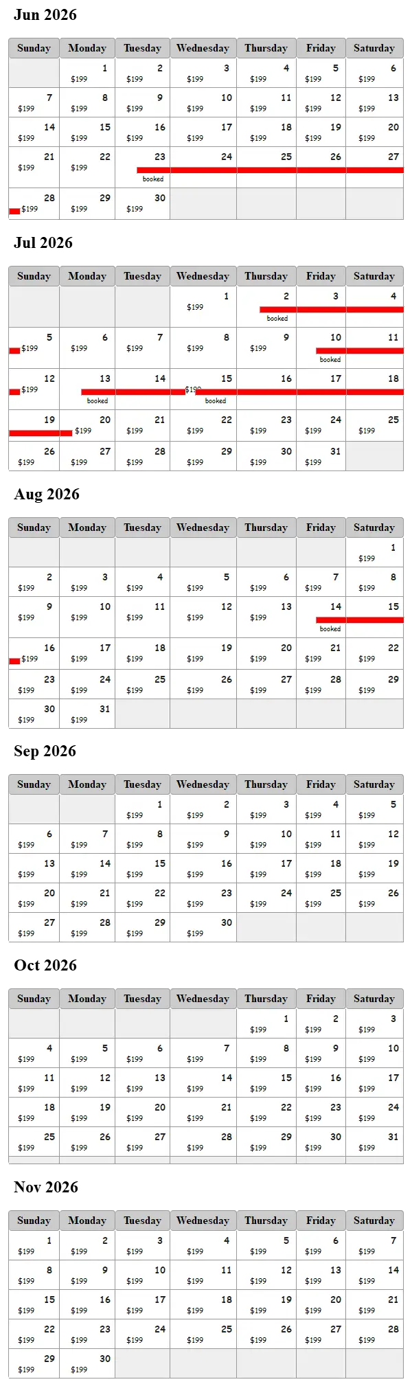 Tiny Toledo availability calendar